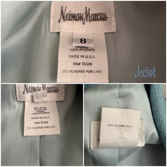 Neiman Marcus Wool Blend Light Blue Tweed Skirt Suit Luxury Blazer 8 Skirt 10 - Picture 10 of 16
